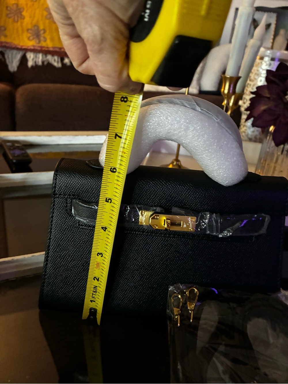 Classic Black Top-Handle Leather mini bag with Gold Hardware- designer inspired - Picture 4 of 4